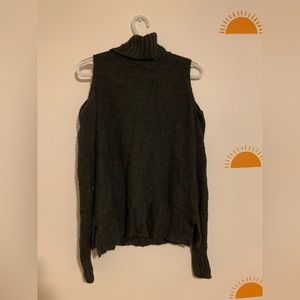 Cold Shoulder Gray Turtleneck Sweater